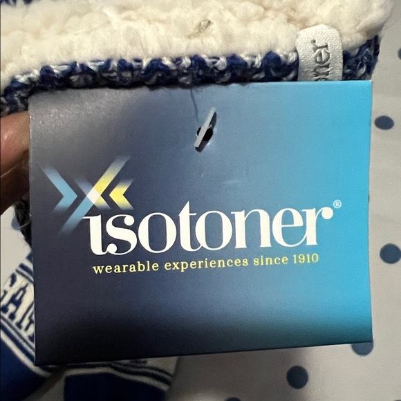 “Game Day” Isotoner Blue and White Knit Mittens - Picture 8 of 10